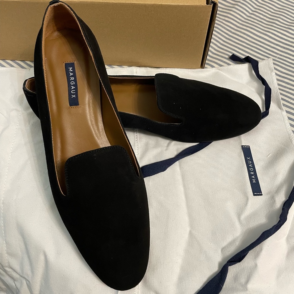 New In Box Margaux Loafer, Black Suede, 43W / 12W